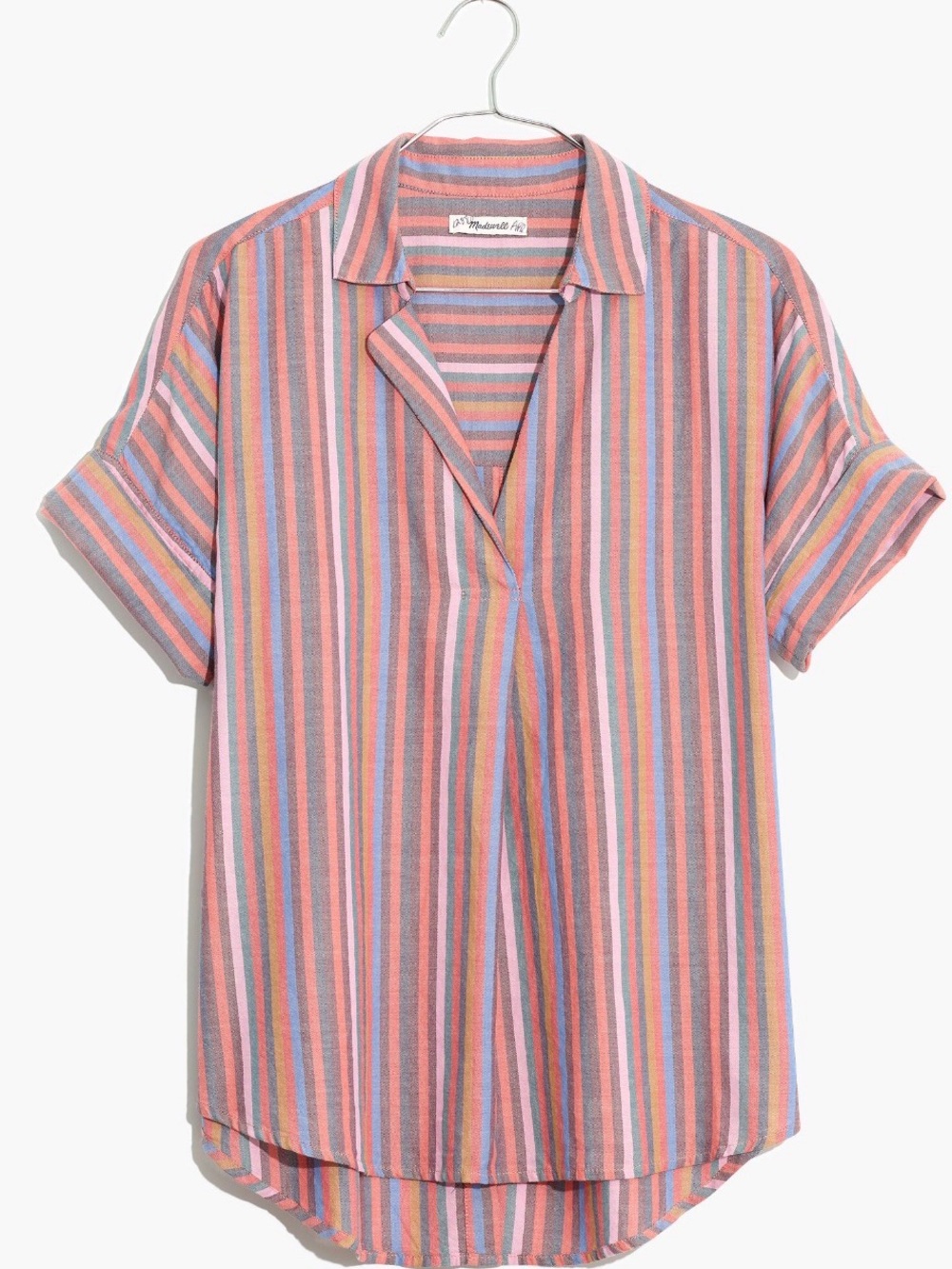 Madewell Short Sleeve Courier Button Back Shirt in Rainbow Stripe